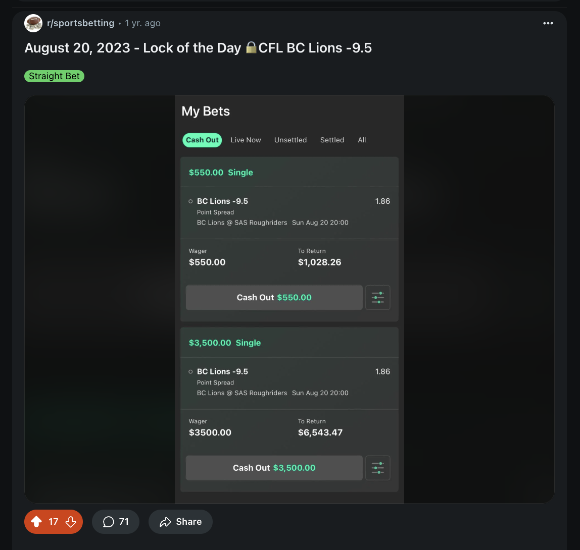 Two betting slips totaling over $4,000 wagered on the same game in one day