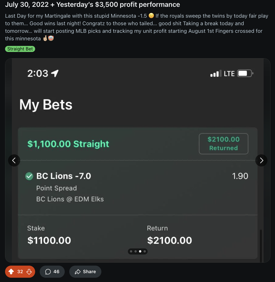 Betting slips showing a $3,500 profit day