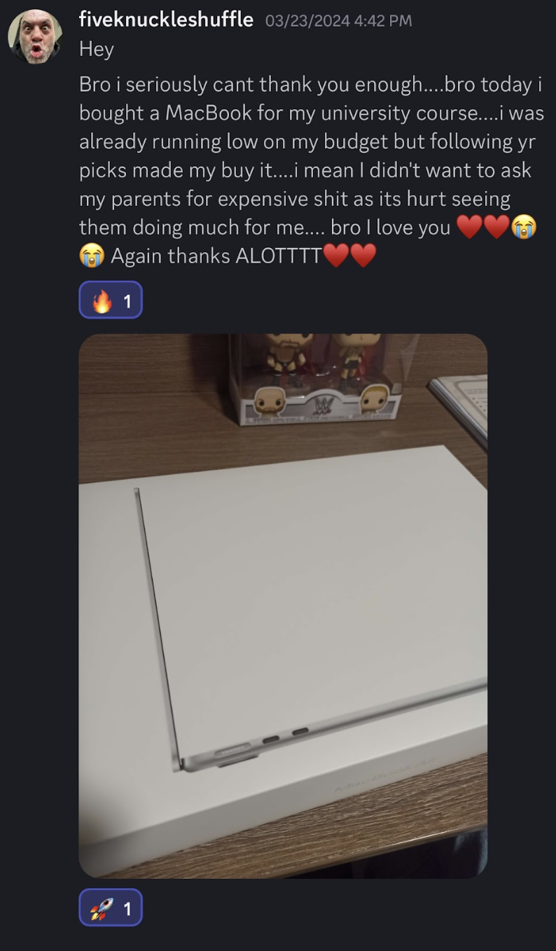 A member message about buying a MacBook for a university course from following the picks
